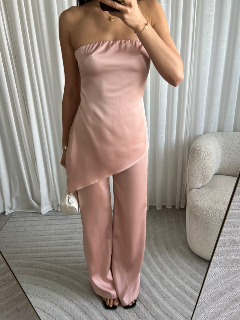Satin strapless asymmetric top