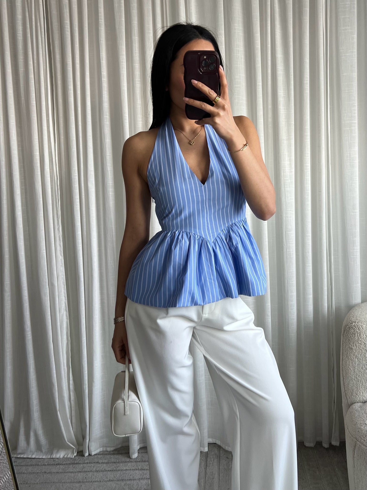 Striped peplum halter top