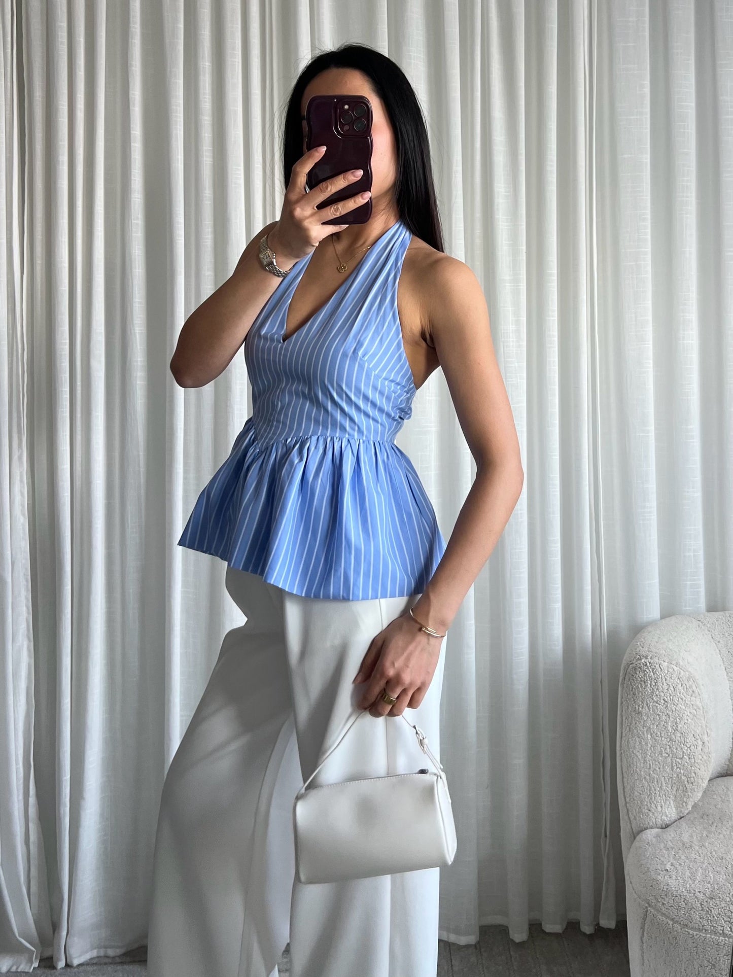Striped peplum halter top