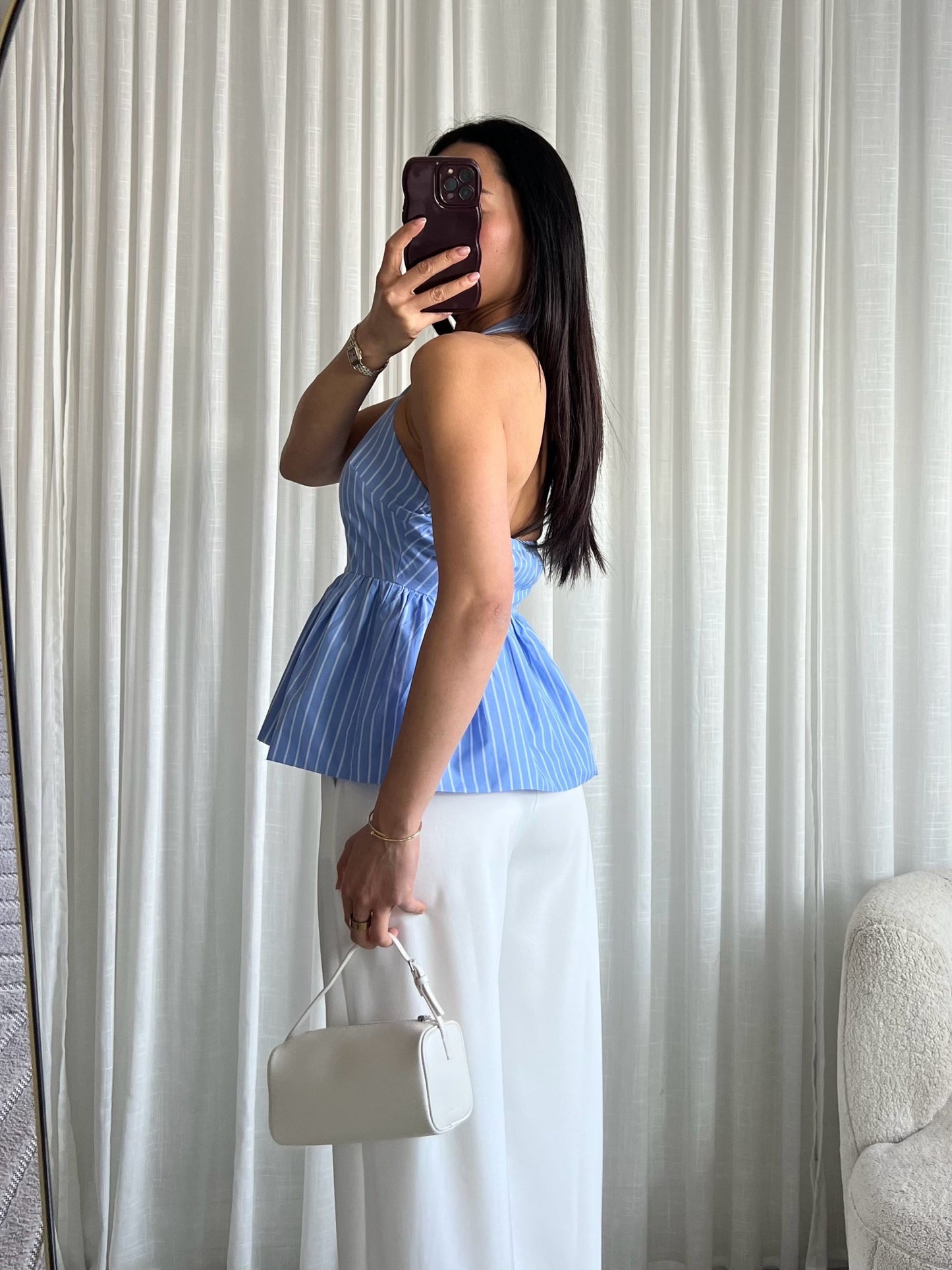 Striped peplum halter top